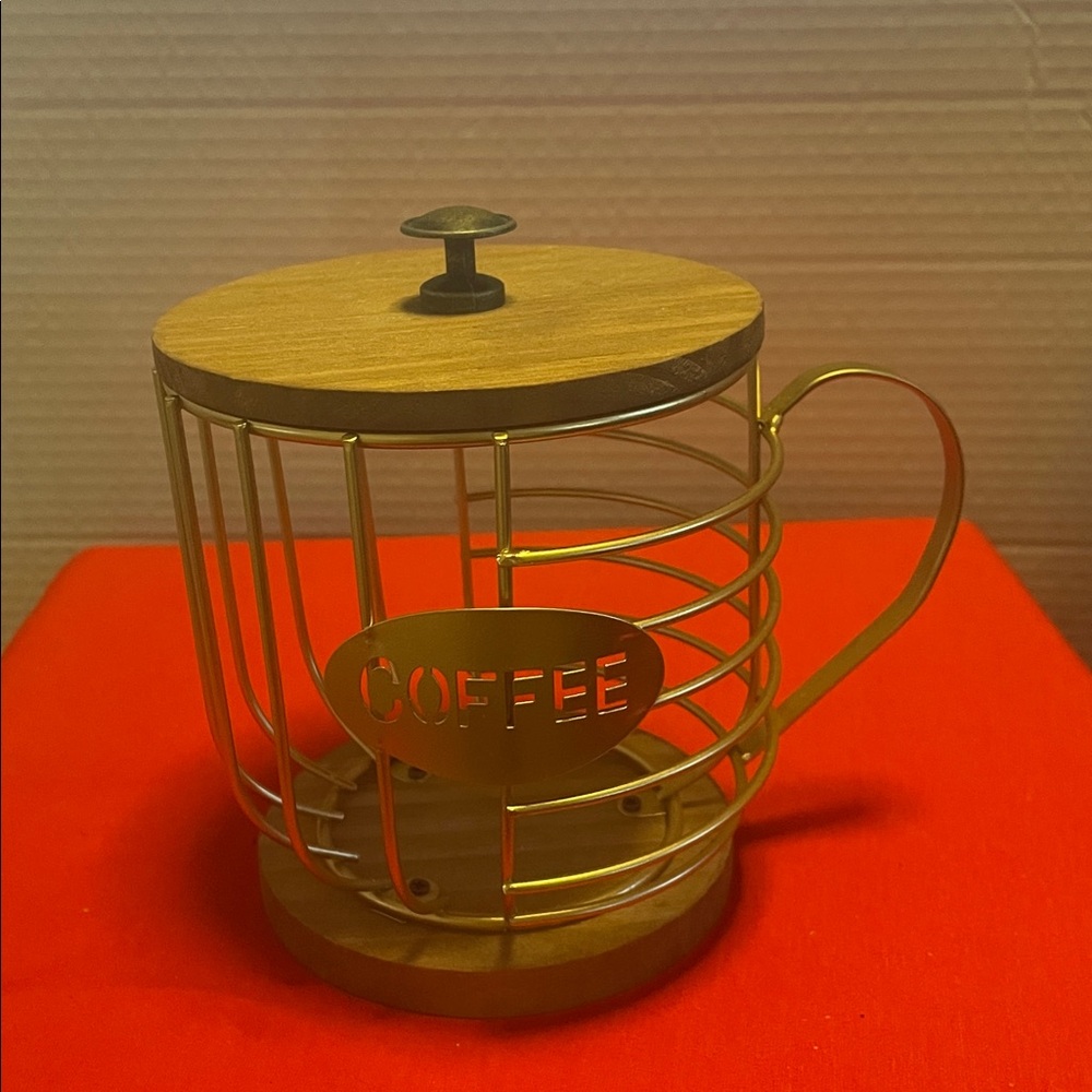 Gold Wire Coffee Pods Holder With Lid